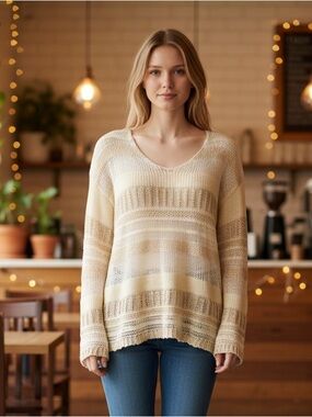 Charlie B Mixed Knit Striped Sweater